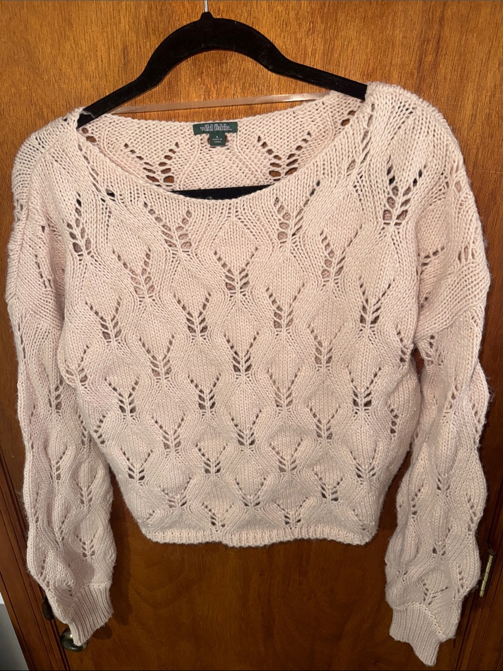Wild Fable Light Pink Open-Stitch Crewneck Sweater